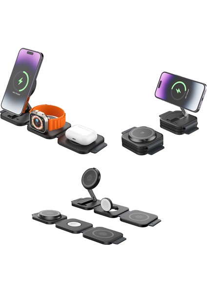 iPhone & Samsung Uyumlu Alüminyum Telefon, Kulaklık, Saat Şarj Istasyonu (18 W Hızlı Şarj Desteği) modelleri