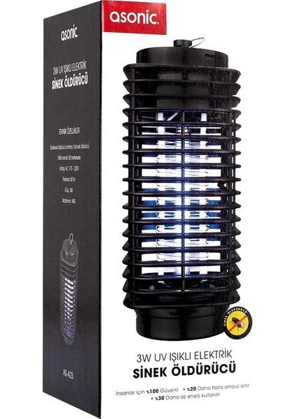Asonic S23 3 Watt Siyah LED Işıklı Sinek Öldürücü (4887)