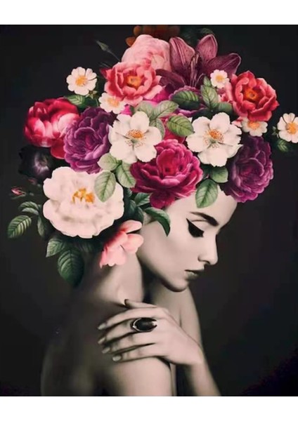 Canvas Kadının Çiçek Duruşu 4 Sayılarla Boyama Setirulo