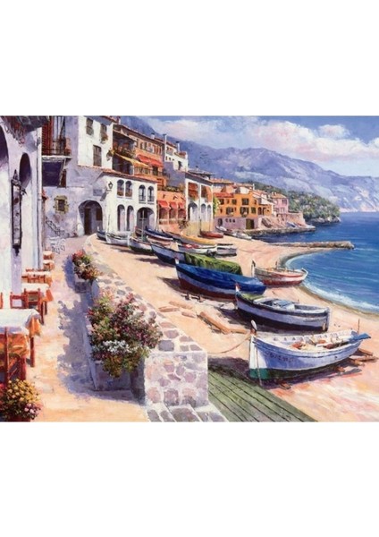 Canvas Huzurlu Kasaba Italya Kıyıları Sayılarla Boyama Seti Rulo