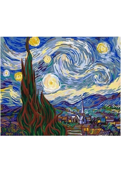 Canvas Van Gogh Yıldızlı Geceler Sayılarla Boyama Seti Rulo