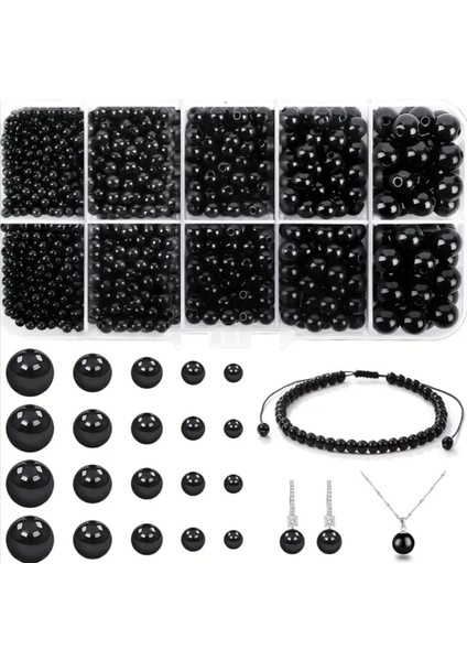 Siyah Lüks Inci Seti Bileklik Kolye Takı Yapım Malzemeleri