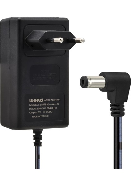 5 Volt - 3 Amper 5.5*2.5 Uçlu Yerli Üretim Plastik Kasa Priz Tipi Adaptör (4887)