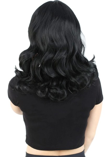 Dalgalı Perçemli Orta Boy Fiber Sentetik Peruk - Siyah fırsatları