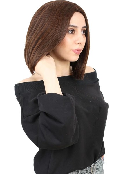 Kahkülsüz Düz Kısa Fiber Sentetik Peruk - Kahve Karamel fiyatları