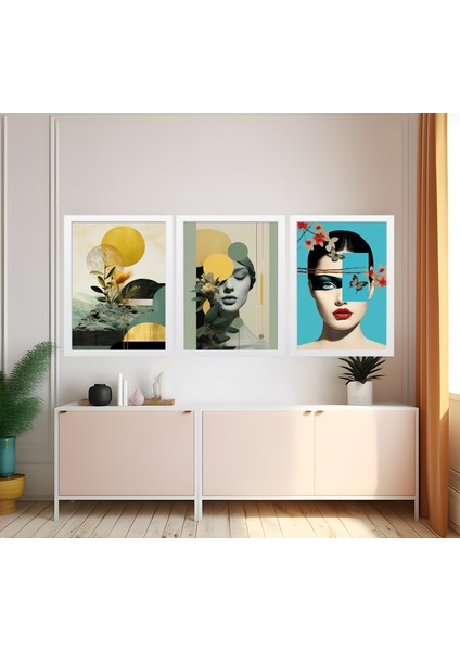 Modern Tarz Mdf Plastik Çerçeveli 3'lu Dekoratif Tablo 124 fiyatları
