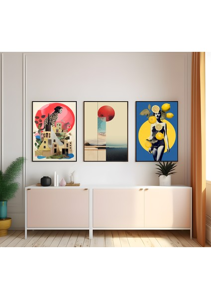 Modern Tarz Mdf Plastik Çerçeveli 3'lu Dekoratif Tablo 112