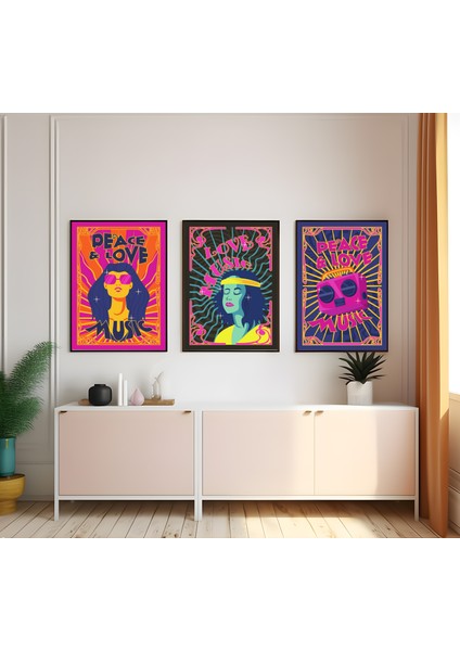 Modern Tarz Mdf Plastik Çerçeveli 3'lu Dekoratif Tablo 176