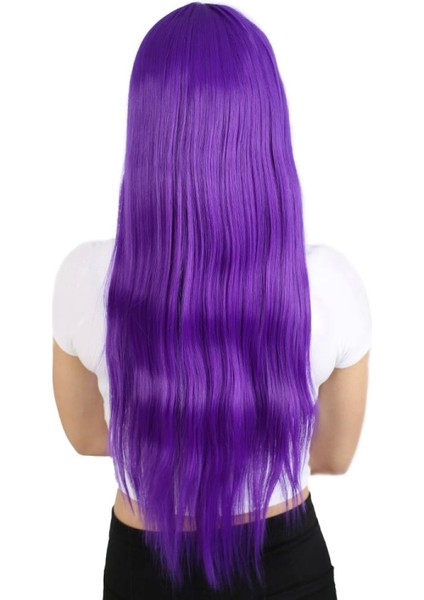 Uzun Kahküllü Fiber Sentetik Peruk - Mor fırsatları