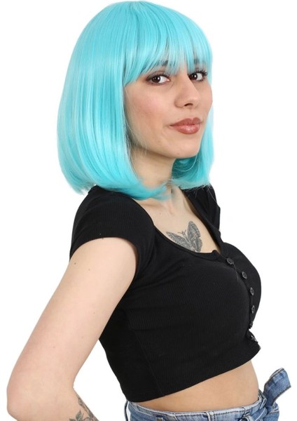 Küt Kahküllü Fiber Sentetik Peruk - Bebek Mavisi fiyatları