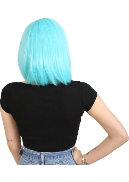 Küt Kahküllü Fiber Sentetik Peruk - Bebek Mavisi fırsatları