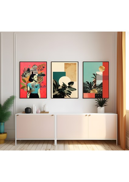 Modern Tarz Mdf Plastik Çerçeveli 3'lu Dekoratif Tablo 113