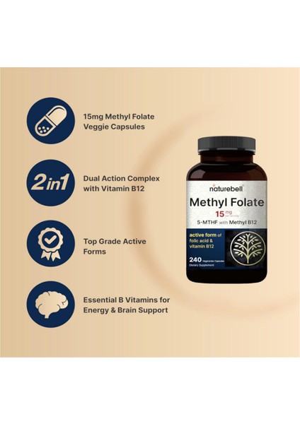 L Methylfolate 15MG, 240 Veggie Capsules.abd Menşei modelleri