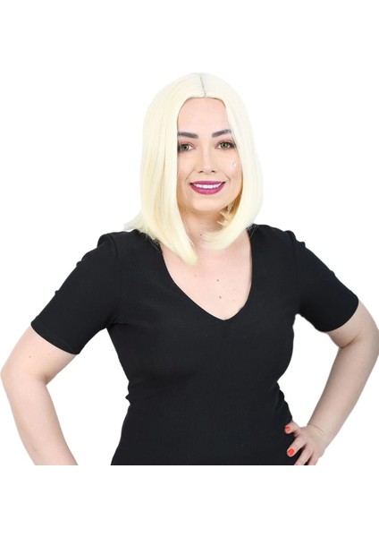 Fiber Sentetik Peruk Perçemsiz Kısa Düz - Açık Platin