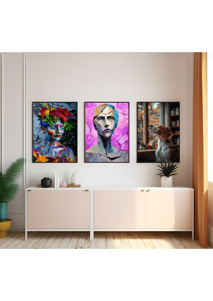 Modern Tarz Mdf Plastik Çerçeveli 3'lu Dekoratif Tablo 140