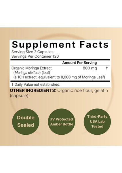Pure Moringa 8000MG - Made With Moringa Organic, 240 Capsules.abd Menşei