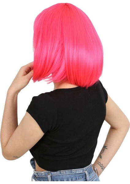 Küt Kahküllü Fiber Sentetik Peruk - Neon Pembe modelleri