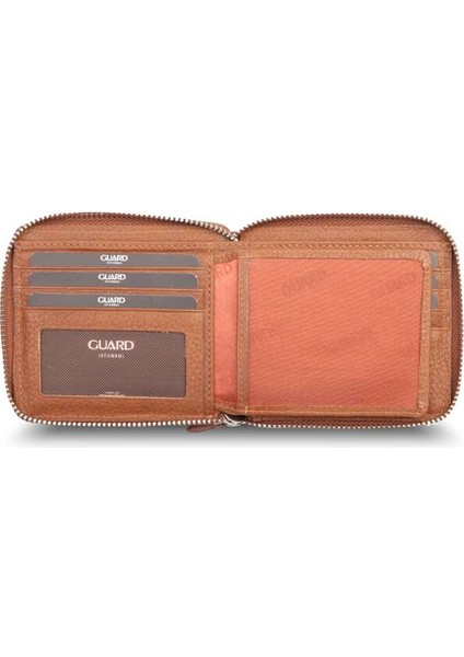 Deri Retro Fermuarlı Taba Erkek Cüzdanı (T54)