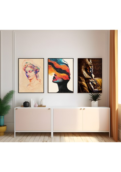 Modern Tarz Mdf Plastik Çerçeveli 3'lu Dekoratif Tablo 139