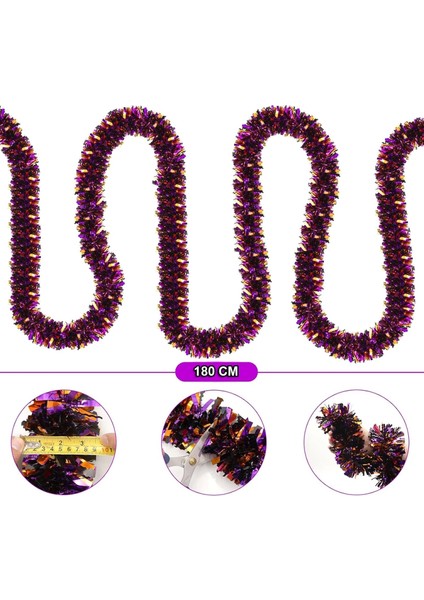 Mor Turuncu Renk 4 cm Genişlik Garland Çift Renk Sim Süs 180 cm (4887)