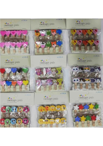 10'lu Şekilli Ahşap Mandallar 3.5 cm (10'lu Set-10 Paket)