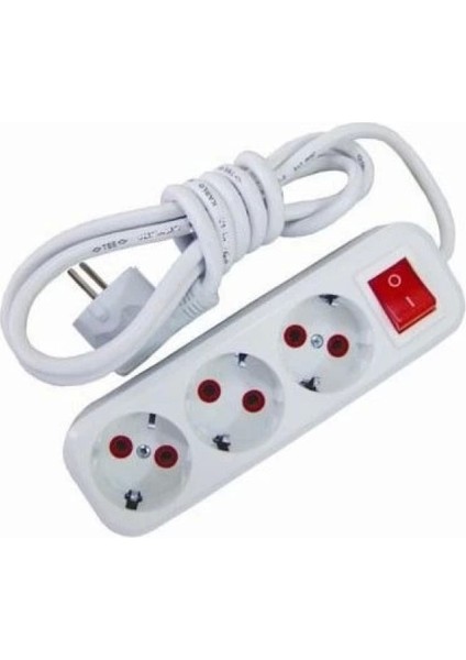 3 Metre Kablolu Anahtarlı 3 Lü Topraklı Grup Priz