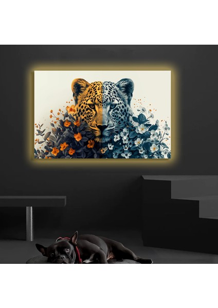 LED Işıklı Kanvas Tablo, 3D Dekoratif Baskılı Tablo Yapay Zeka Desteksli Hayvanlar 326