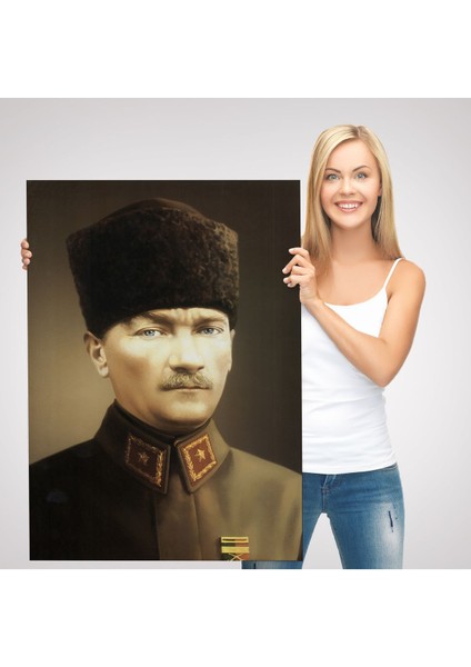 Atatürk Portre Tablosu Mustafa Kemal Atatürk Dikdörtgen Dekoratif Kanvas Tablo-Ck-61