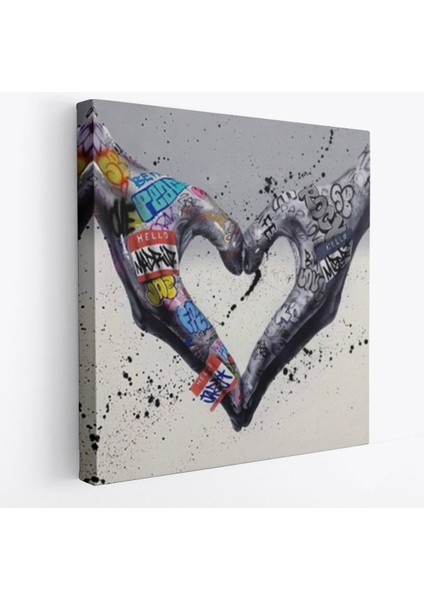 Graffiti Kalp Burcu Eller, Banksy Posteri, Kanvas Tablo, Pop ART-5343