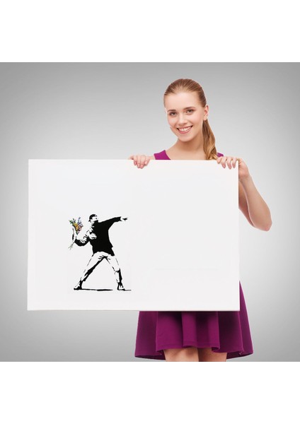 Bansky'nin Çiçek Atan Adam Eseri Kanvas TABLO-5111