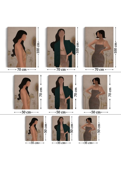 Yüzsüz Soyut Kandınlar Dekoratif Duvar Tablosu Üçlü Set-Dş-96