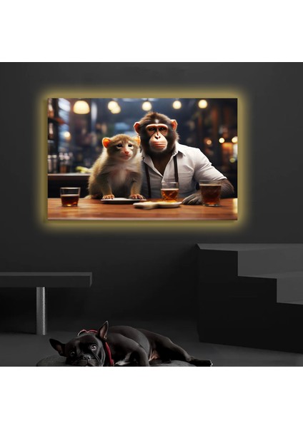 LED Işıklı Kanvas Tablo, 3D Dekoratif Baskılı Tablo Yapay Zeka Desteksli Hayvanlar 44