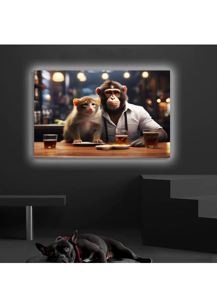 LED Işıklı Kanvas Tablo, 3D Dekoratif Baskılı Tablo Yapay Zeka Desteksli Hayvanlar 44