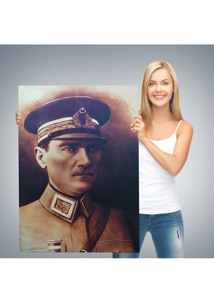 Atatürk Portre Tablosu Mustafa Kemal Atatürk Dikdörtgen Dekoratif Kanvas Tablo-Cö-66
