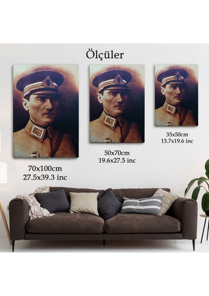 Atatürk Portre Tablosu Mustafa Kemal Atatürk Dikdörtgen Dekoratif Kanvas Tablo-Cö-66