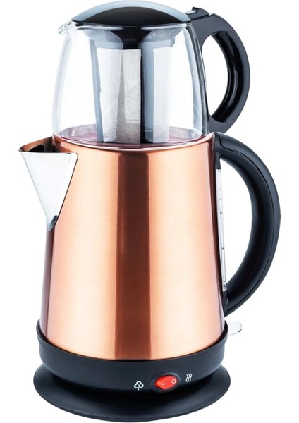Awox Demglass Bronz Çelik Gövde=1.7lt + Cam Demlik=1.2lt Elektrikli Çay Makinesi Çaycı 2100W (4887)