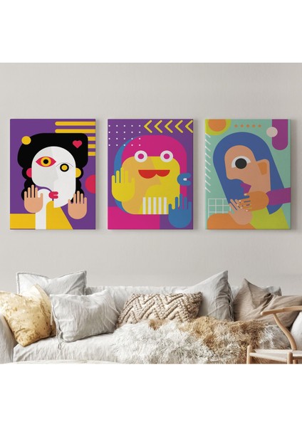 Ikonik Karakterler Soyut Dekoratif Duvar Tablosu Üçlü SET-EN-112