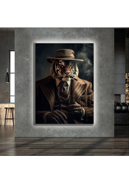 LED Işıklı Kanvas Tablo, 3D Dekoratif Baskılı Tablo Yapay Zeka Desteksli Hayvanlar 519