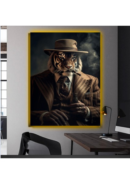 LED Işıklı Kanvas Tablo, 3D Dekoratif Baskılı Tablo Yapay Zeka Desteksli Hayvanlar 519