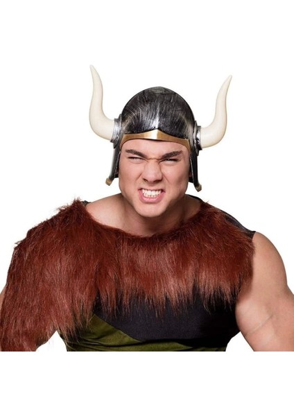 Mega Boynuzlu Viking Ivar Kaskı Eskitilmiş Desen Gümüş Renk (4887)