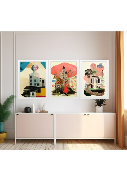 Modern Tarz Mdf Plastik Çerçeveli 3'lu Dekoratif Tablo 06