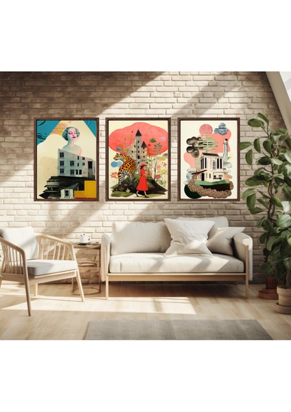 Modern Tarz Mdf Plastik Çerçeveli 3'lu Dekoratif Tablo 06