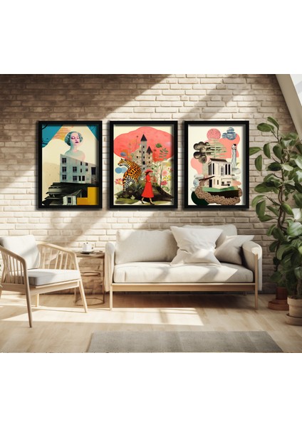Modern Tarz Mdf Plastik Çerçeveli 3'lu Dekoratif Tablo 06