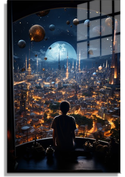 Space/uzay Yapay Zeka Özel Tasarım Cam Tablo Ofis, Mutfak Çocuk Odası, Salon 144