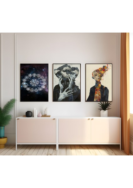 Modern Tarz Mdf Plastik Çerçeveli 3'lu Dekoratif Tablo 83