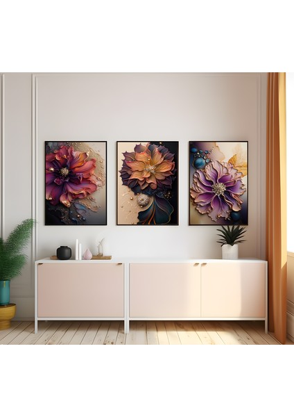Modern Tarz Mdf Plastik Çerçeveli 3'lu Dekoratif Tablo 18