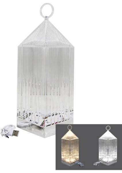 Piramit Kristal 3 Renk LED Dokunmatik USB Şarjlı Masa Lambası (4887)