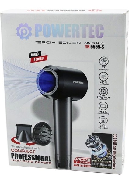 Plazma - Ionıc Saç Kurutma - Fön Makinesi Sessiz - Güçlü Motor Mıknatıslı Başlıklar TR-5555-S (4887)