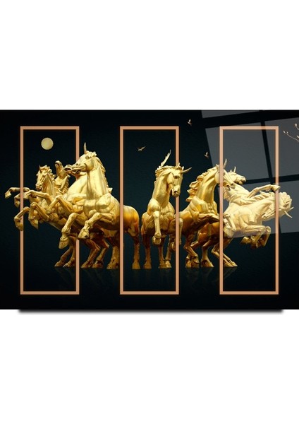 Gold Atlar Cam Tablo | Hediyelik, Dekoratif, Ofis, Mutfak