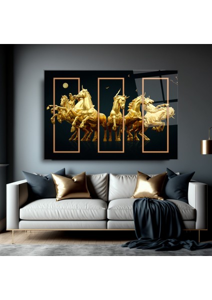 Gold Atlar Cam Tablo | Hediyelik, Dekoratif, Ofis, Mutfak